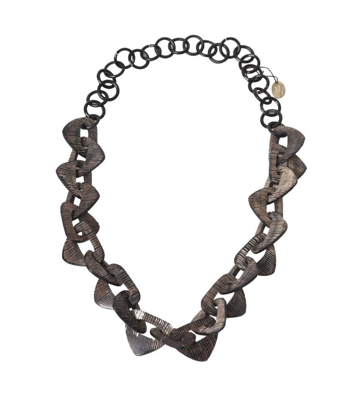 Statement ketting met houten en metalen schakels