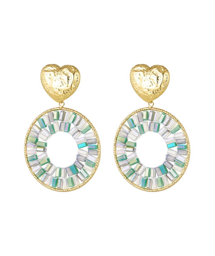 Statement oorbellen met hart & kralen