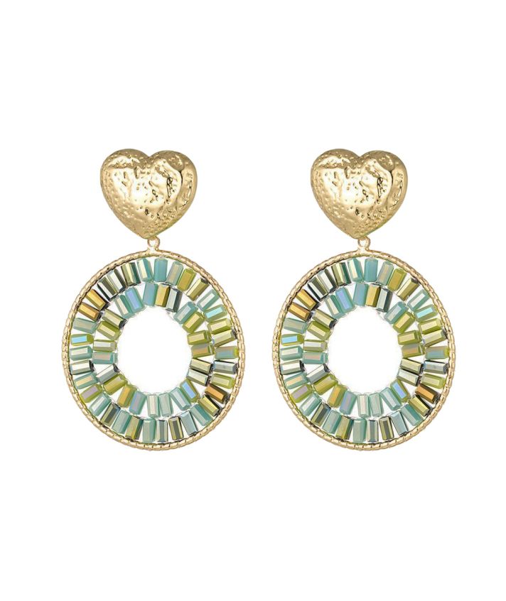 Statement oorbellen met hart & kralen