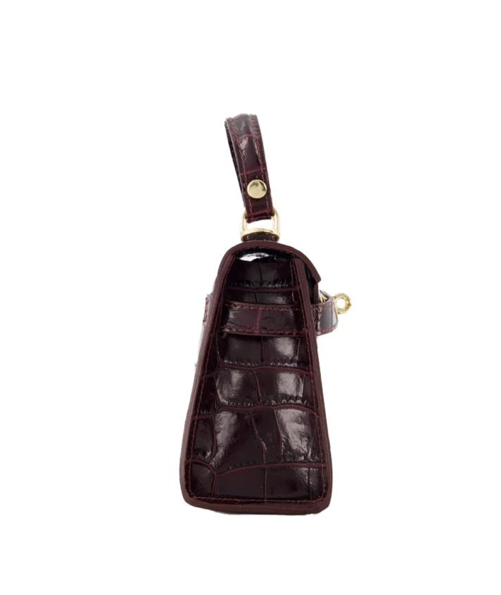 Livia lederen croco handtas in bordeaux rood