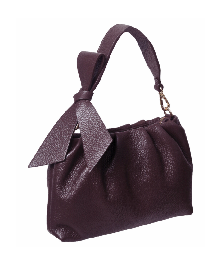 Lederen handtas met strik in burgundy