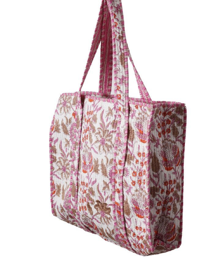 Gewatteerde shopper/schoudertas in wit met bloemenprint