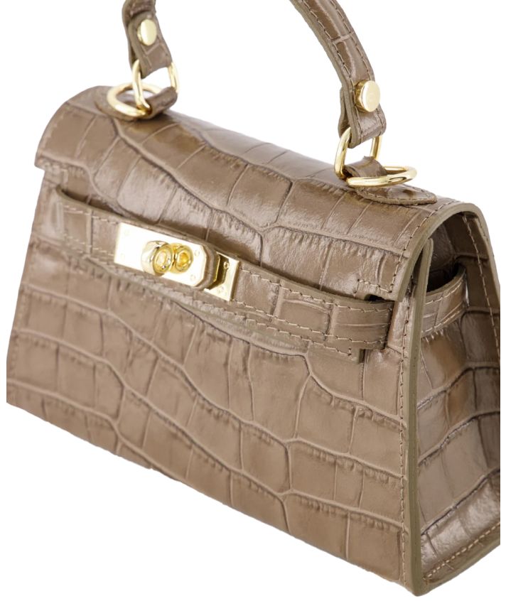 Livia lederen croco handtas in taupe