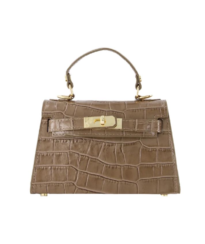 Livia lederen croco handtas in taupe
