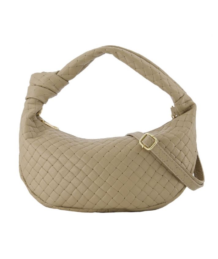 Clara leder gevlochten handtas in taupe