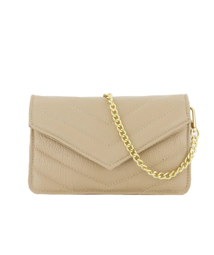Lederen crossbody clutch in taupe