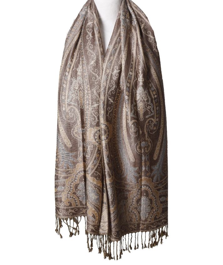 Lieke pashmina sjaal met ornamentpatroon in taupe