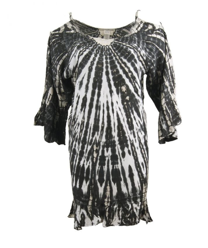 Cold-shoulder tuniek in zwart en ivoor