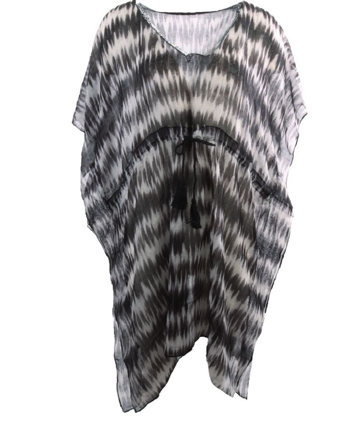 Korte kaftan met abstracte print en pailletten V-hals