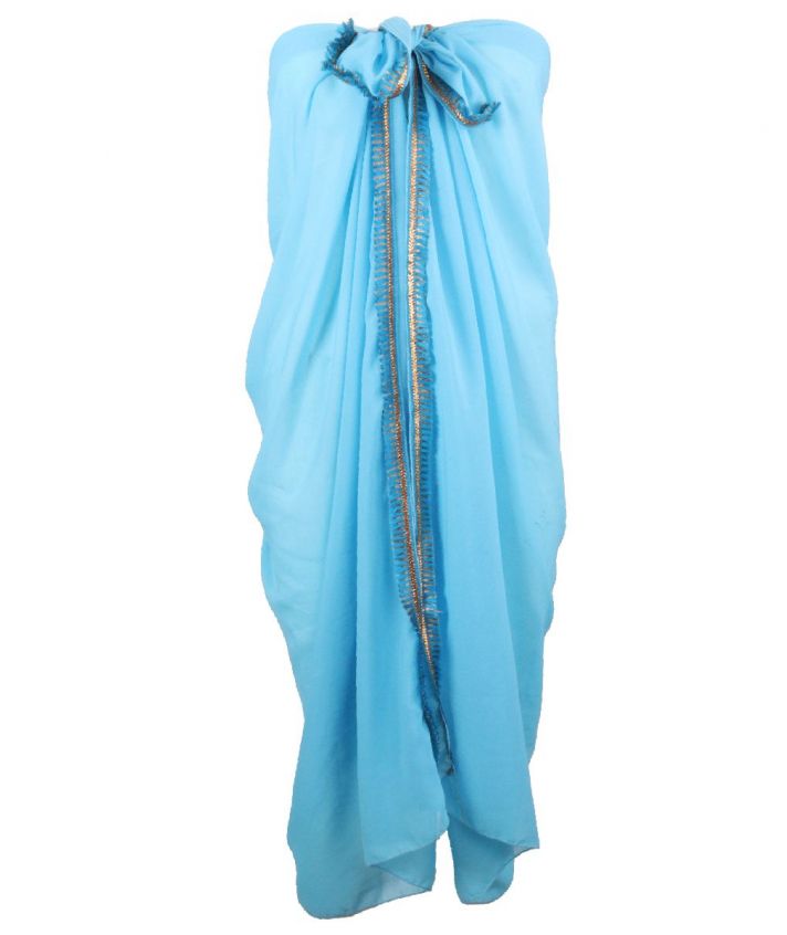 Turquoise crêpe voile pareo met sierbandje