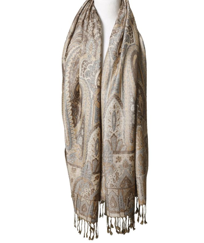 Vera pashmina sjaal met ornamentpatroon in beige
