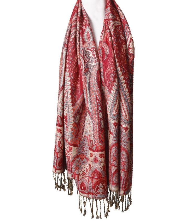 Vera pashmina sjaal met ornamentpatroon in rood