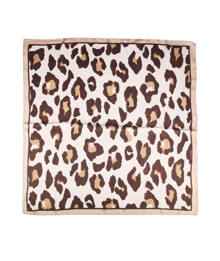 Vierkant Luipaard satijnen sjaaltje in beige