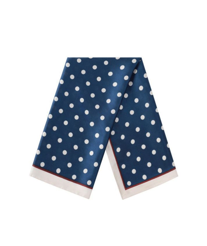 Vierkant satijnen sjaaltje met polkadots – blauw