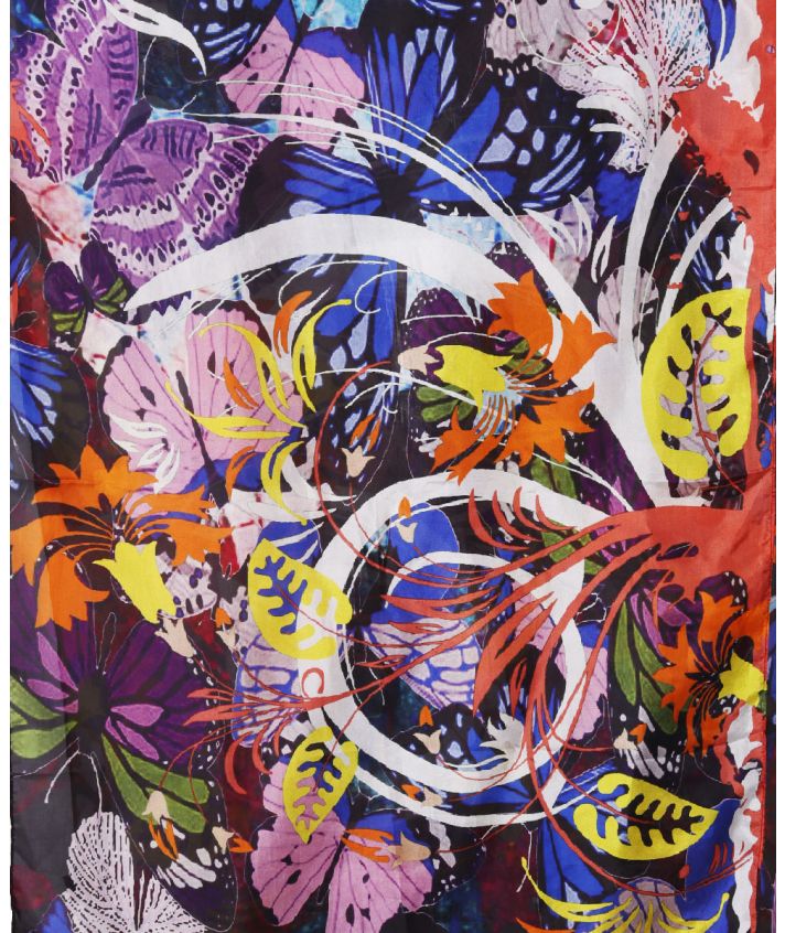 Satijnen sjaal met bloemen- en vlinderprint