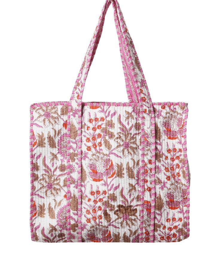 Gewatteerde shopper/schoudertas in wit met bloemenprint