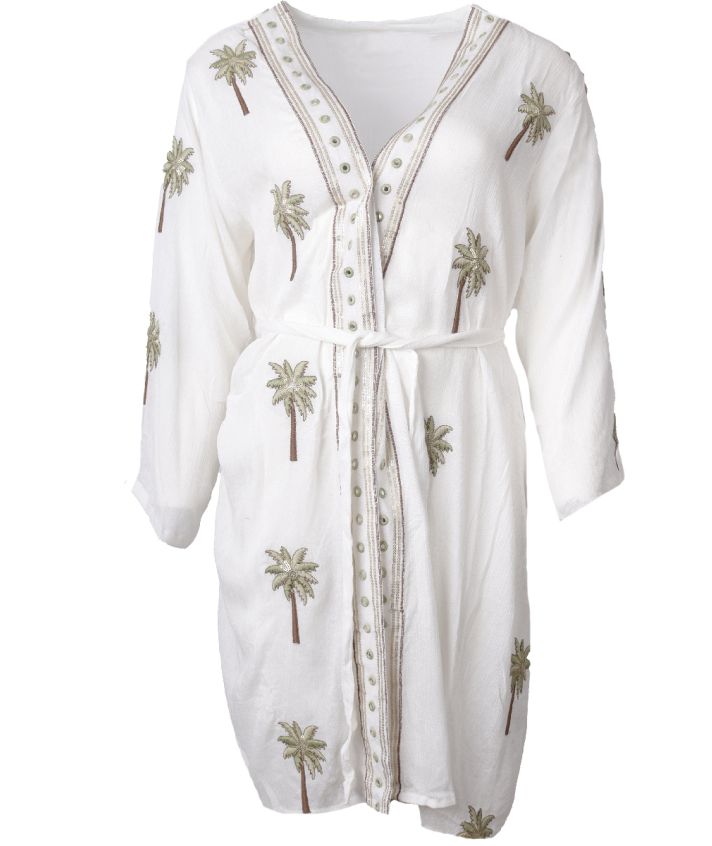 Kimono met geborduurde palmbomen