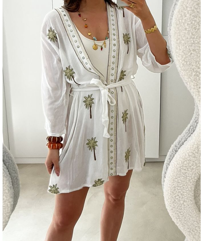 Kimono met geborduurde palmbomen