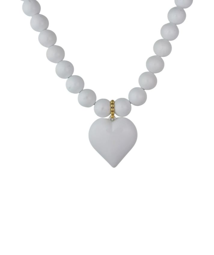 Statement kralenketting met hart in wit
