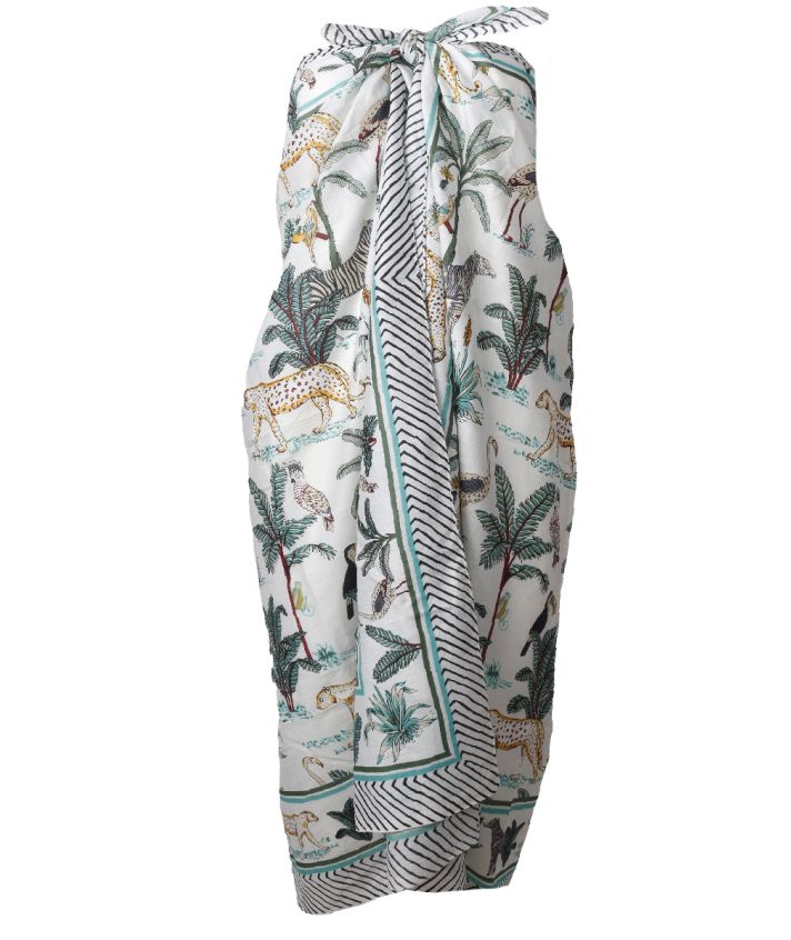 Sarong in wit met tropische dierenprint