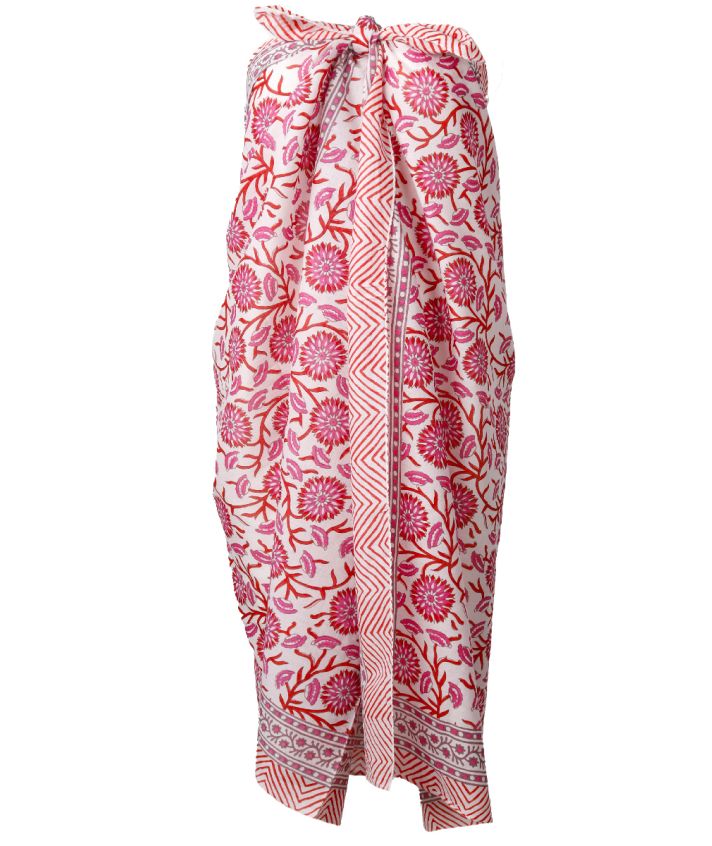 Katoenen sarong floral print in rood en roze