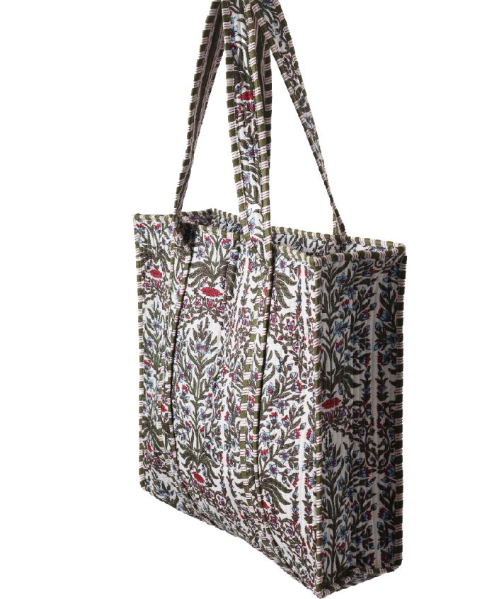 Gewatteerde schoudertas/shopper in wit met bloementjes