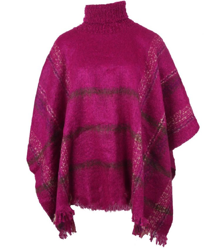 Fuchsia poncho met kol