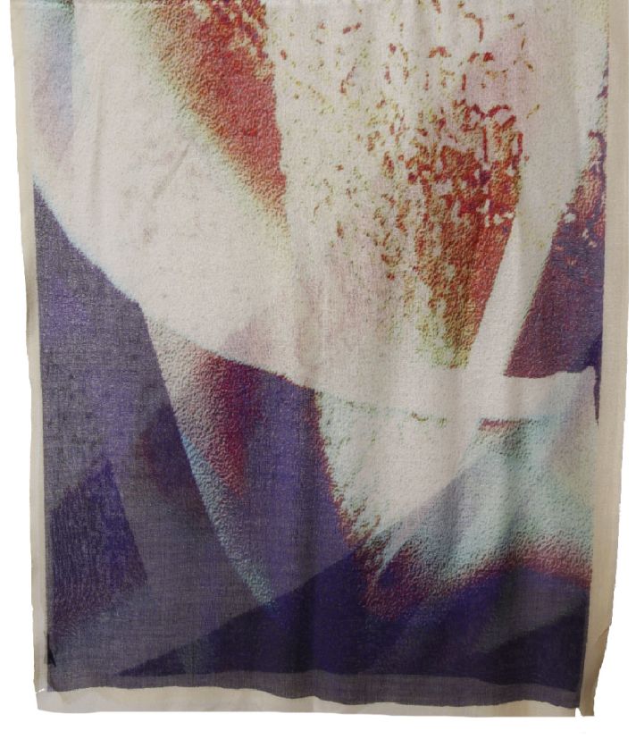 Wollen mousseline sjaal met abstracte print