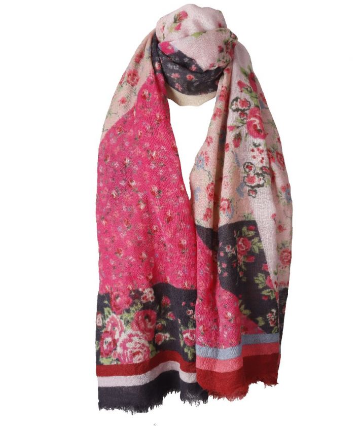 Wollen mousseline sjaal met romantische bloemenprint