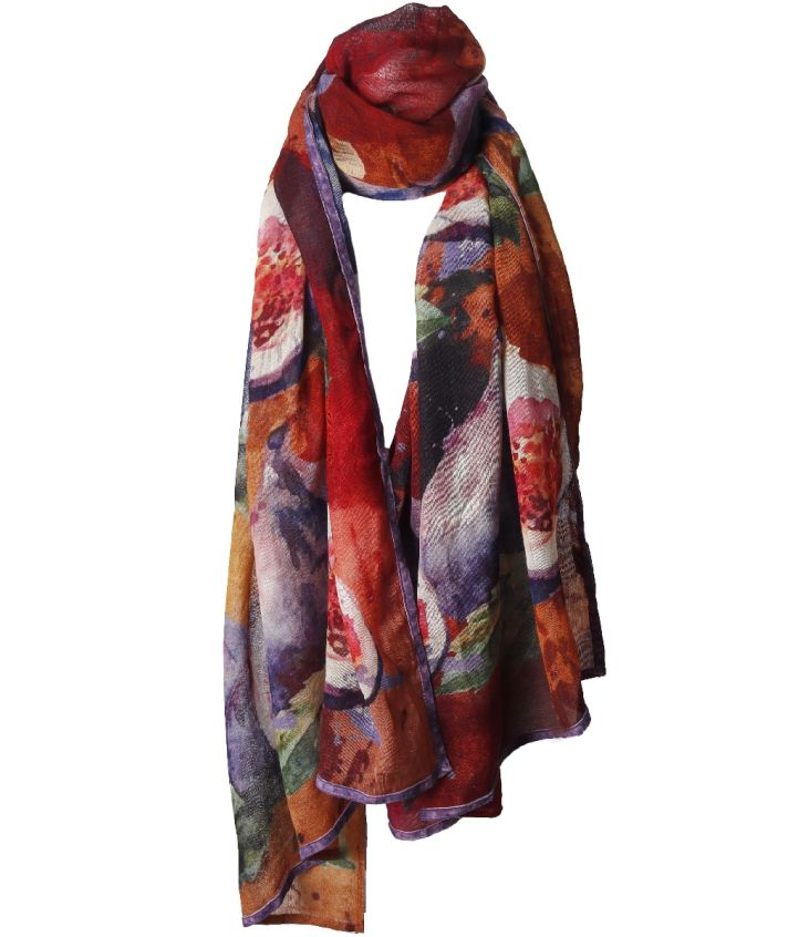 Wollen mousseline sjaal met vijgenprint
