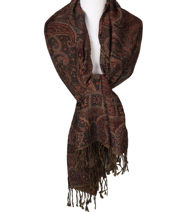 Wollen pashmina sjaal in rood en groen