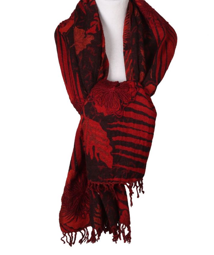 Rode wollen pashmina sjaal met bloemen