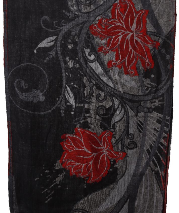 Wollen sjaal met bloemenprint met rode details