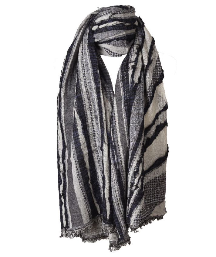 Wollen sjaal met gestikte rafels in blauw