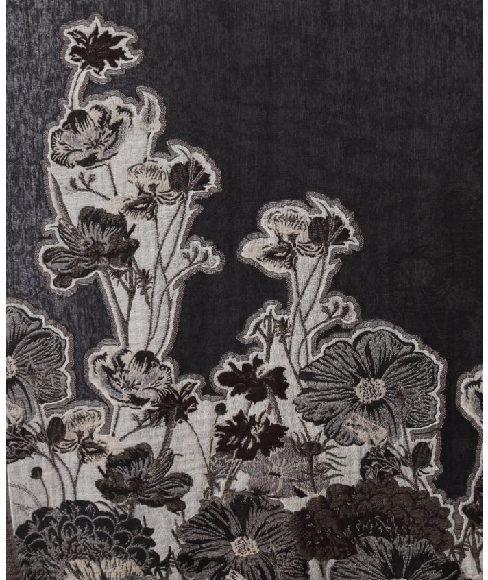Wollen sjaal met bloemenprint in grijs en bruin