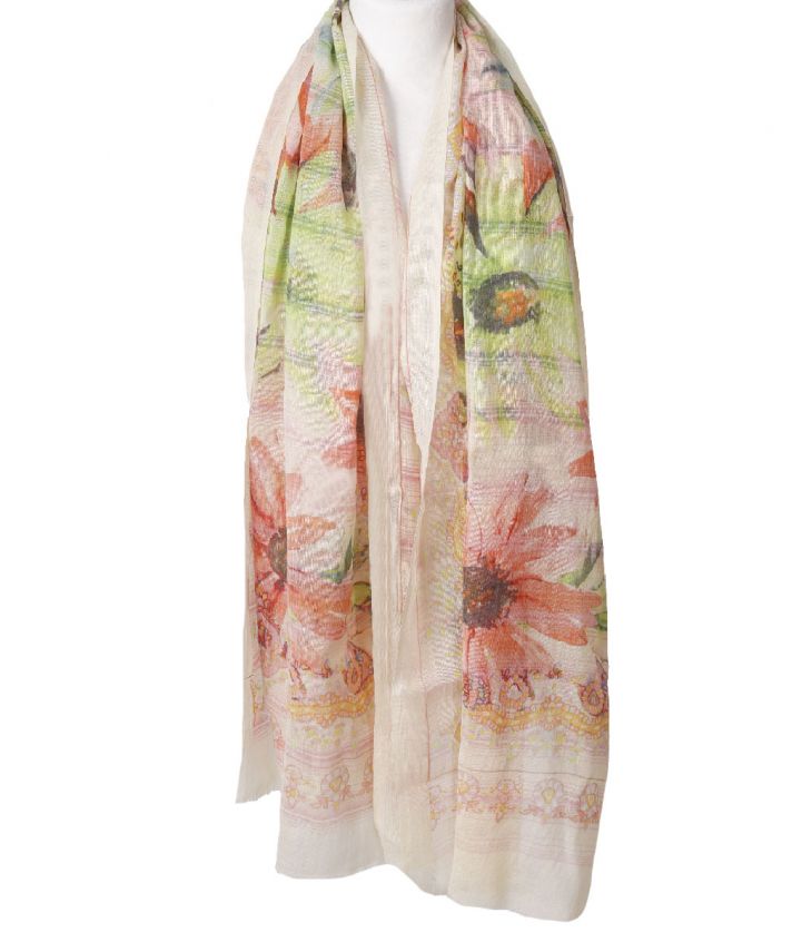 Luchtige wollen sjaal met bloemenprint