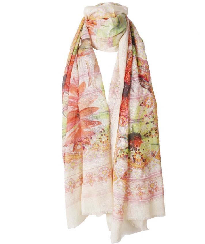 Luchtige wollen sjaal met bloemenprint