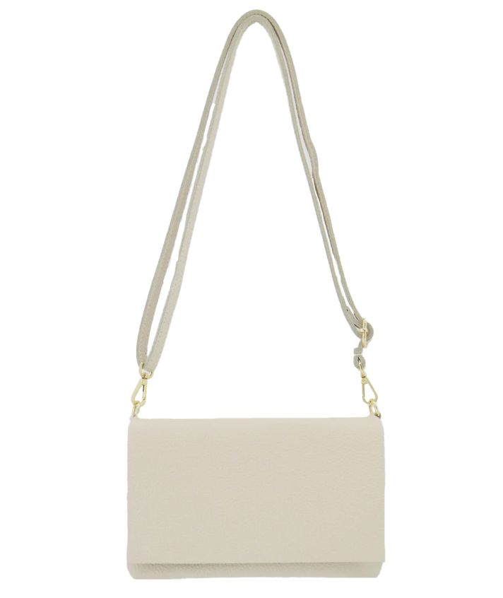 Leren fold-over clutch in zand