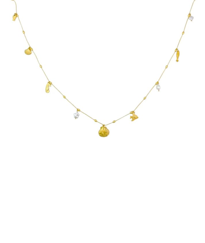 Lange ketting met zee-thema bedels en parels