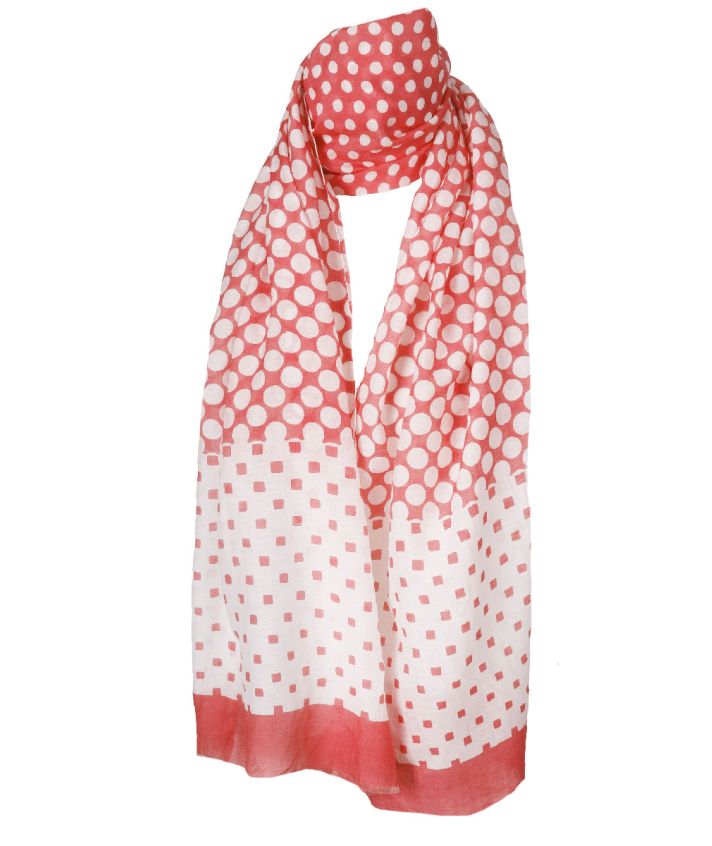 Zijde-katoenen sjaal in koraalroze met stippen print