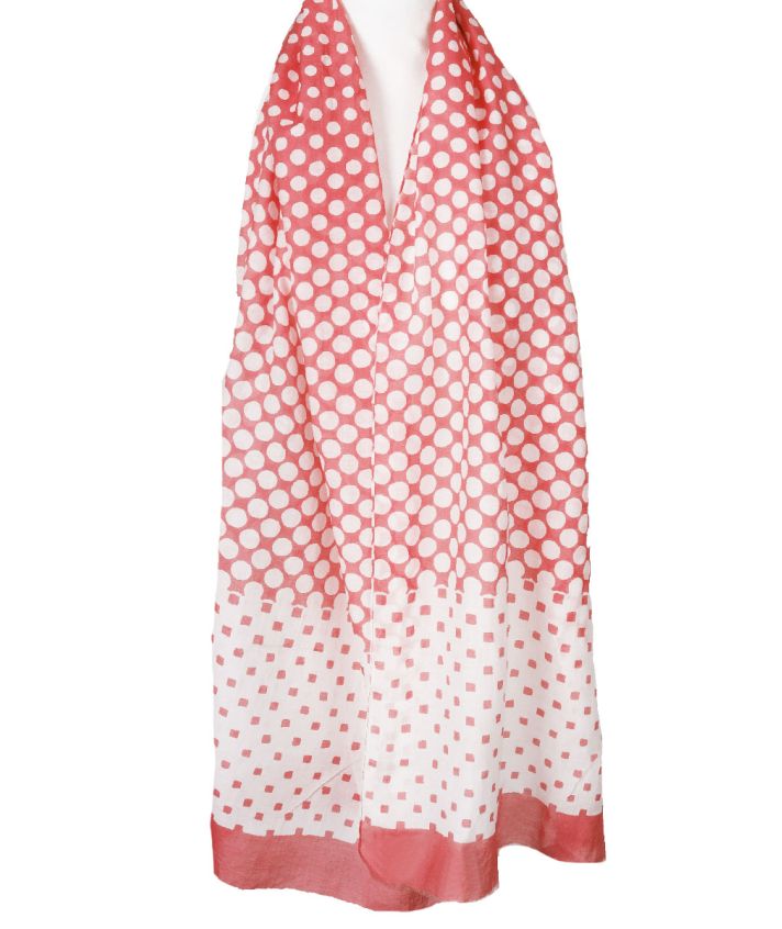 Zijde-katoenen sjaal in koraalroze met stippen print
