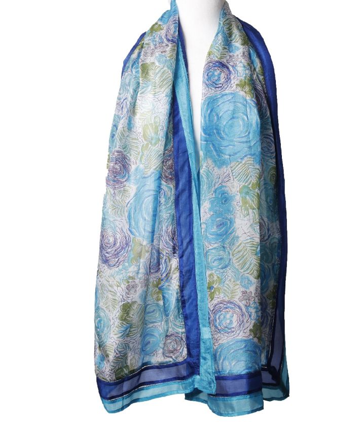 Zijden sjaal met geïllustreerde bloemenprint