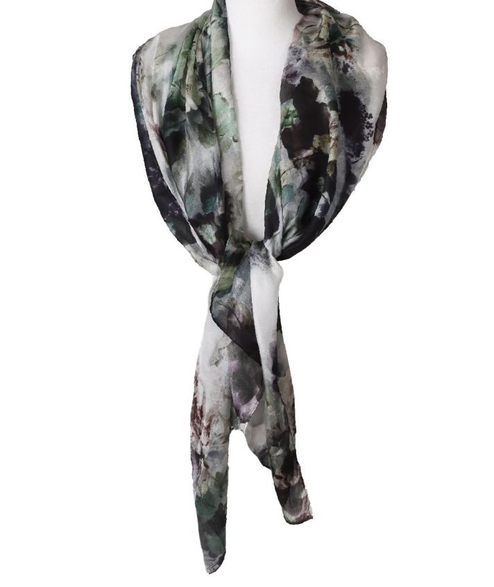 Zijden stola/sjaal met aquarel bloemenprint