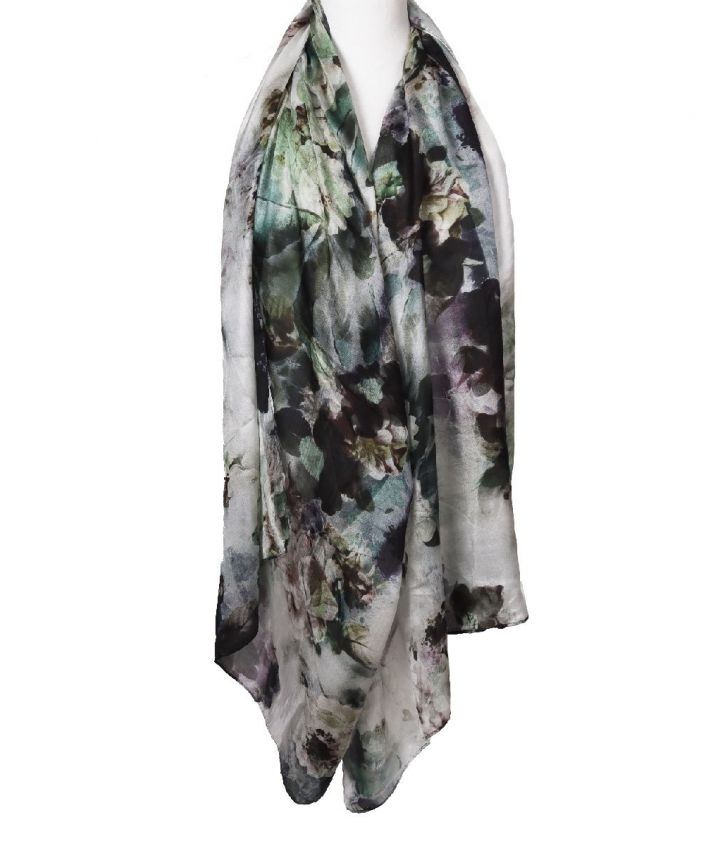 Zijden stola/sjaal met aquarel bloemenprint