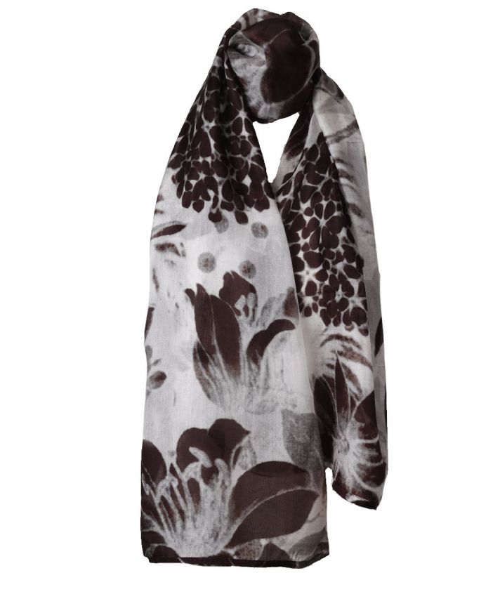 Zijden sjaal met een bloemenprint in bruin