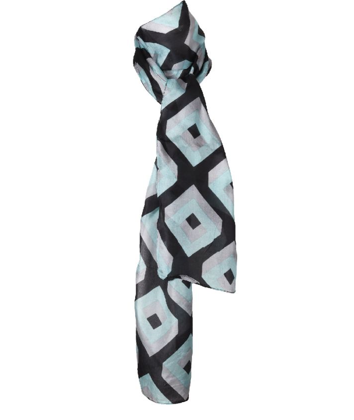 Zijden sjaal met grafisch design in mintgroen en zwart