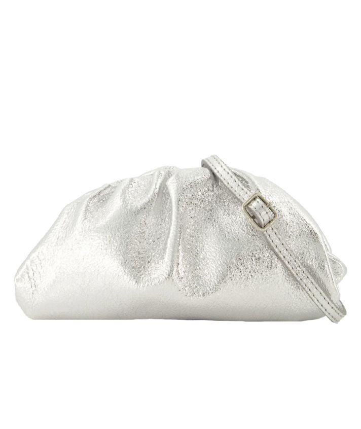 Metallic leren clutch in zilver