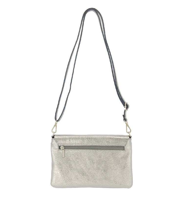 Leren fold-over clutch in zilver