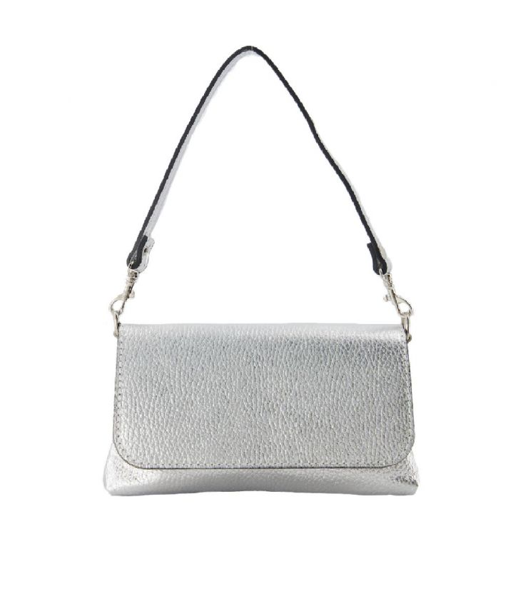 Metallic lederen clutch in zilver