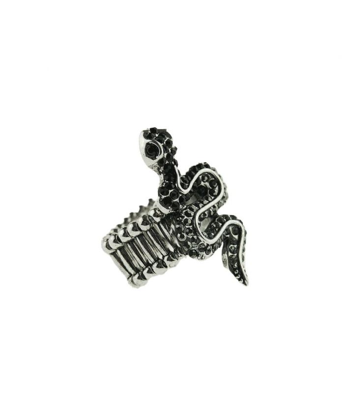 Zilverkleurige ring met slang en strass steentjes